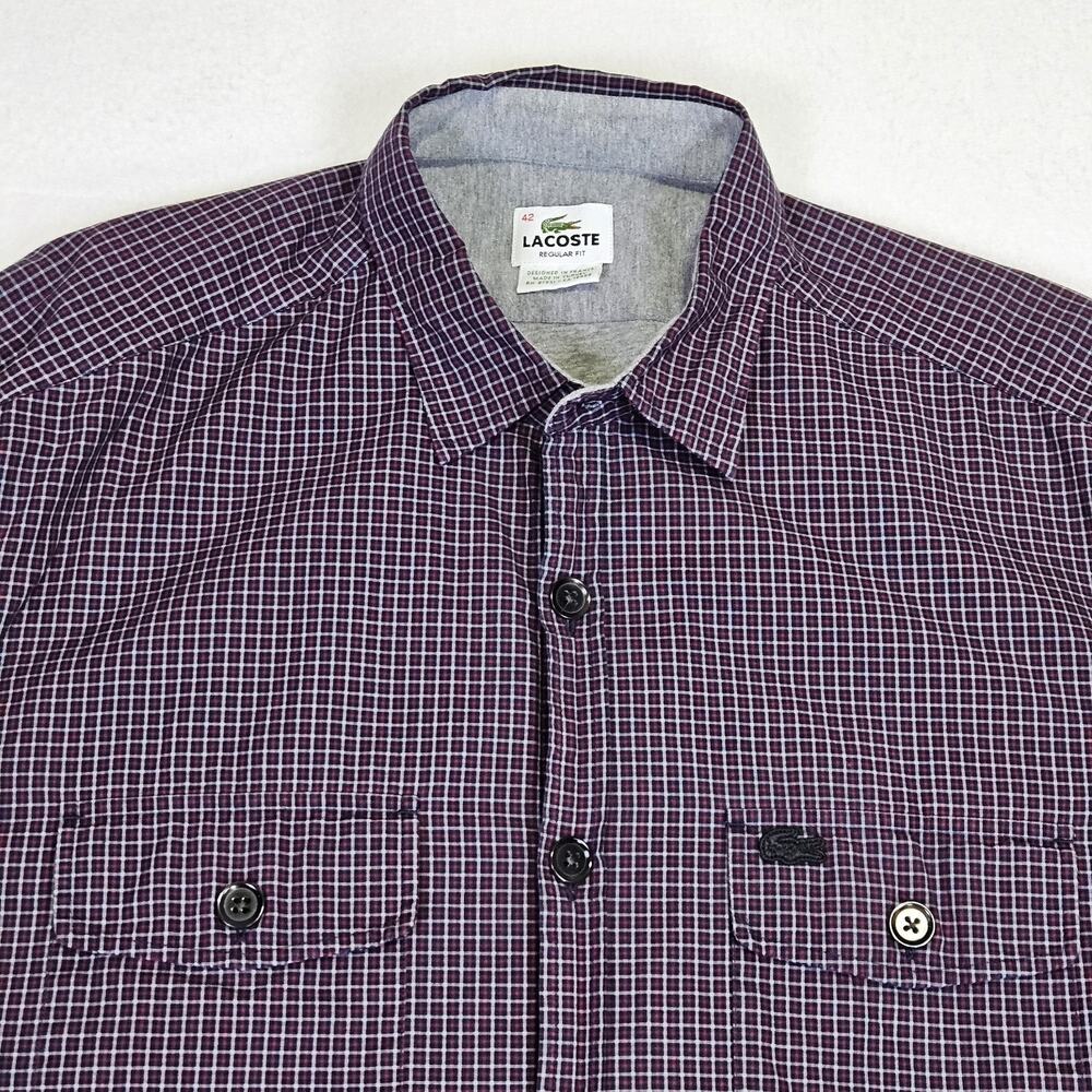 Lacoste Shacket Shirt Jacket Mens L 42 Lined Plaid Button Front Pockets Gorpcore